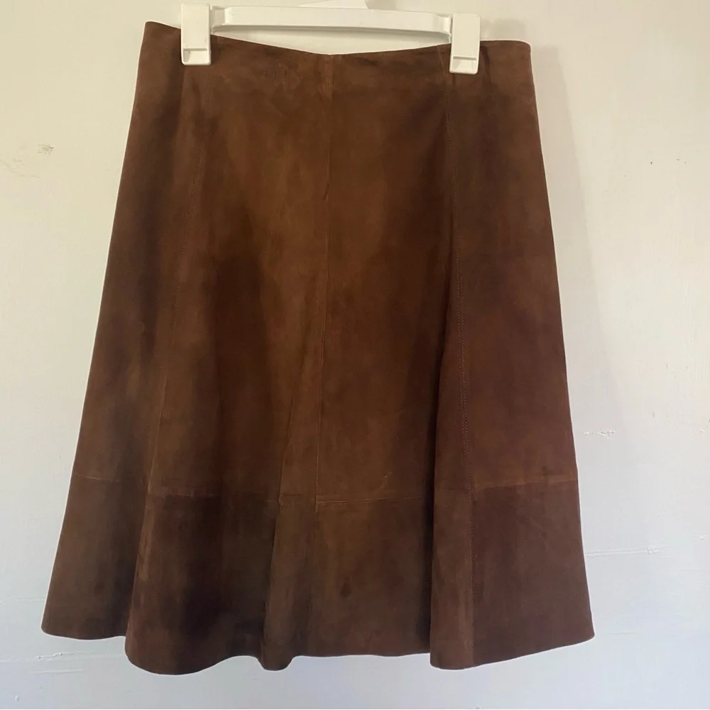 TOMMY HILFIGER Women's Chestnut Brown Suede A-Line Skirt Fully Lined Size 6